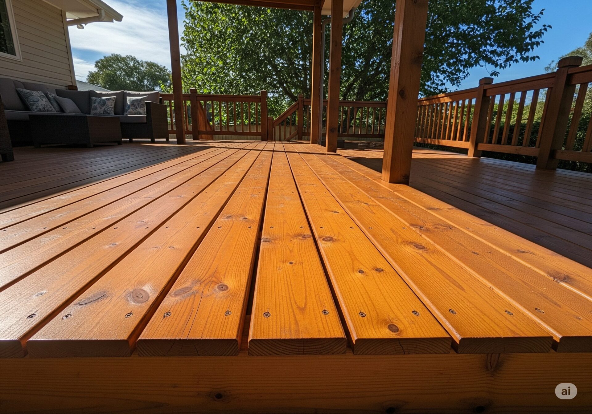 A recently repaired wooden deck.