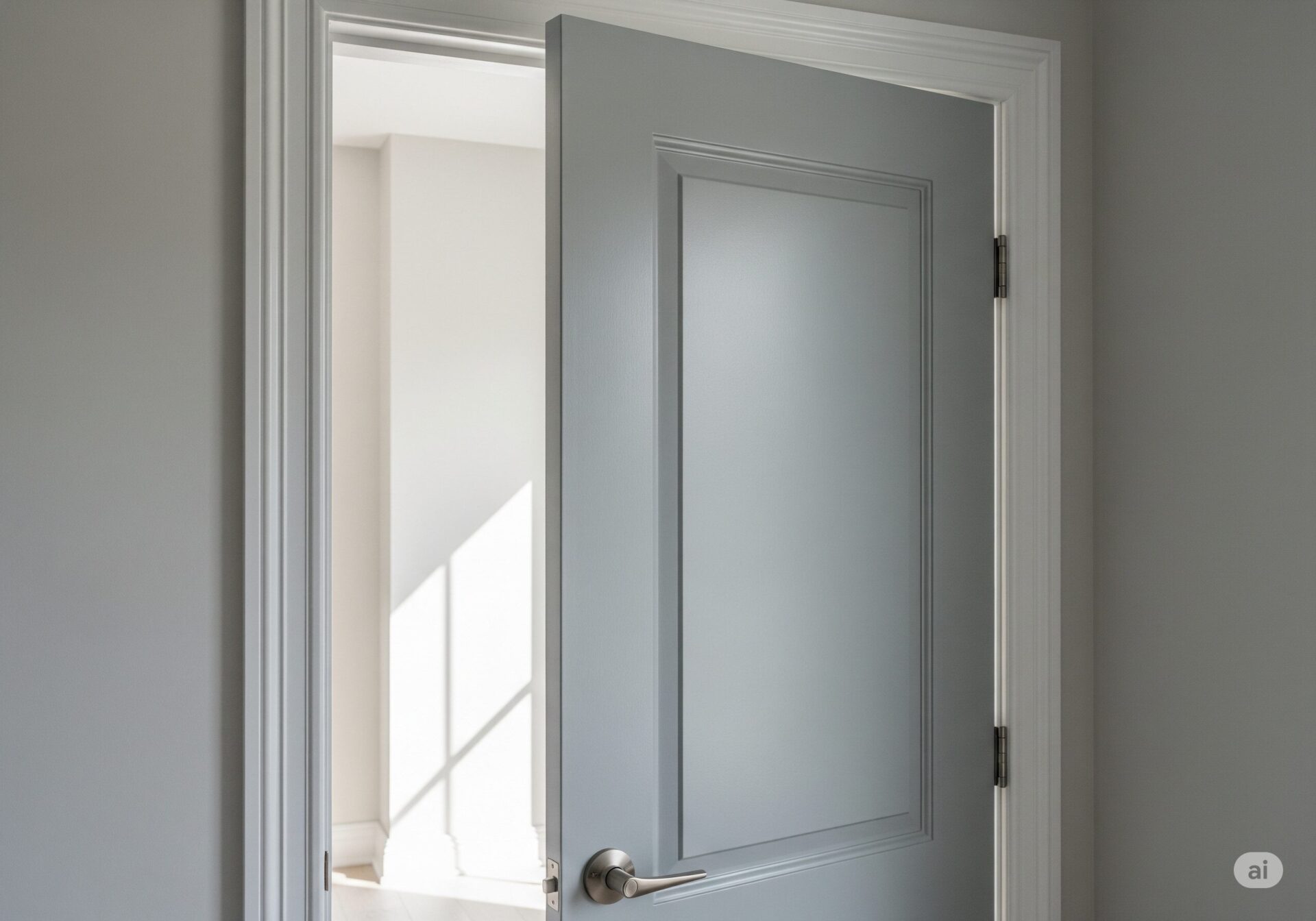 A freshly painted interior door with new trim and casing.